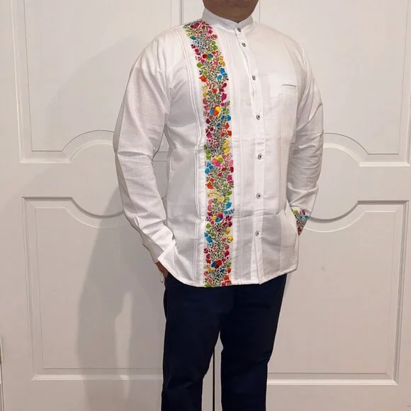 Hand Made Long Sleeve San Antonino embroidery Mexican guayabera Shirt. - Picture 8 of 11